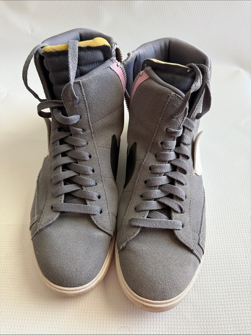 Nike Gray High-Top Sneakers with Pink Accent